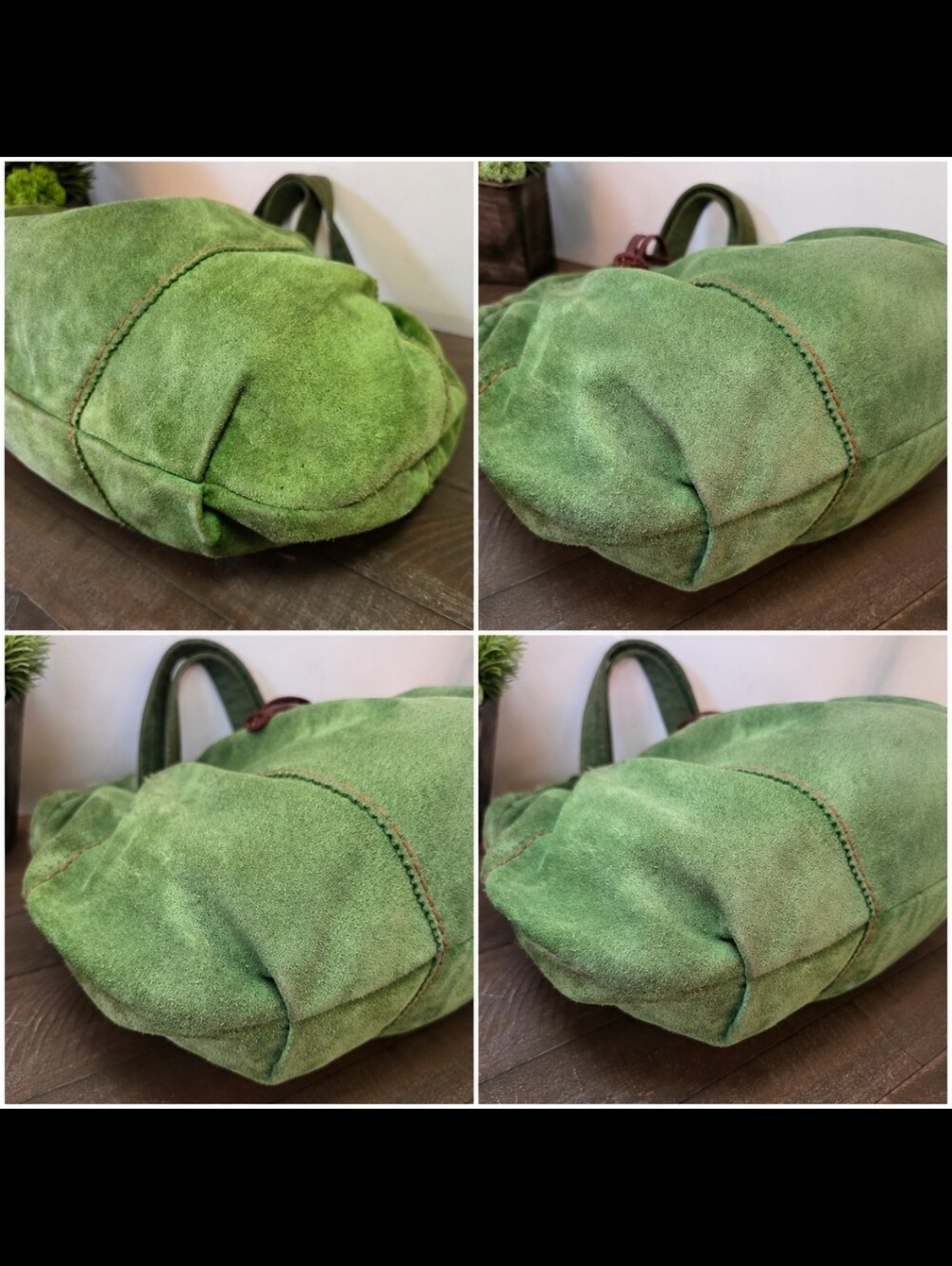 Vintage Lucky Brand Olive Green Suede Hobo Bag Floral Lining - Picture 13 of 14